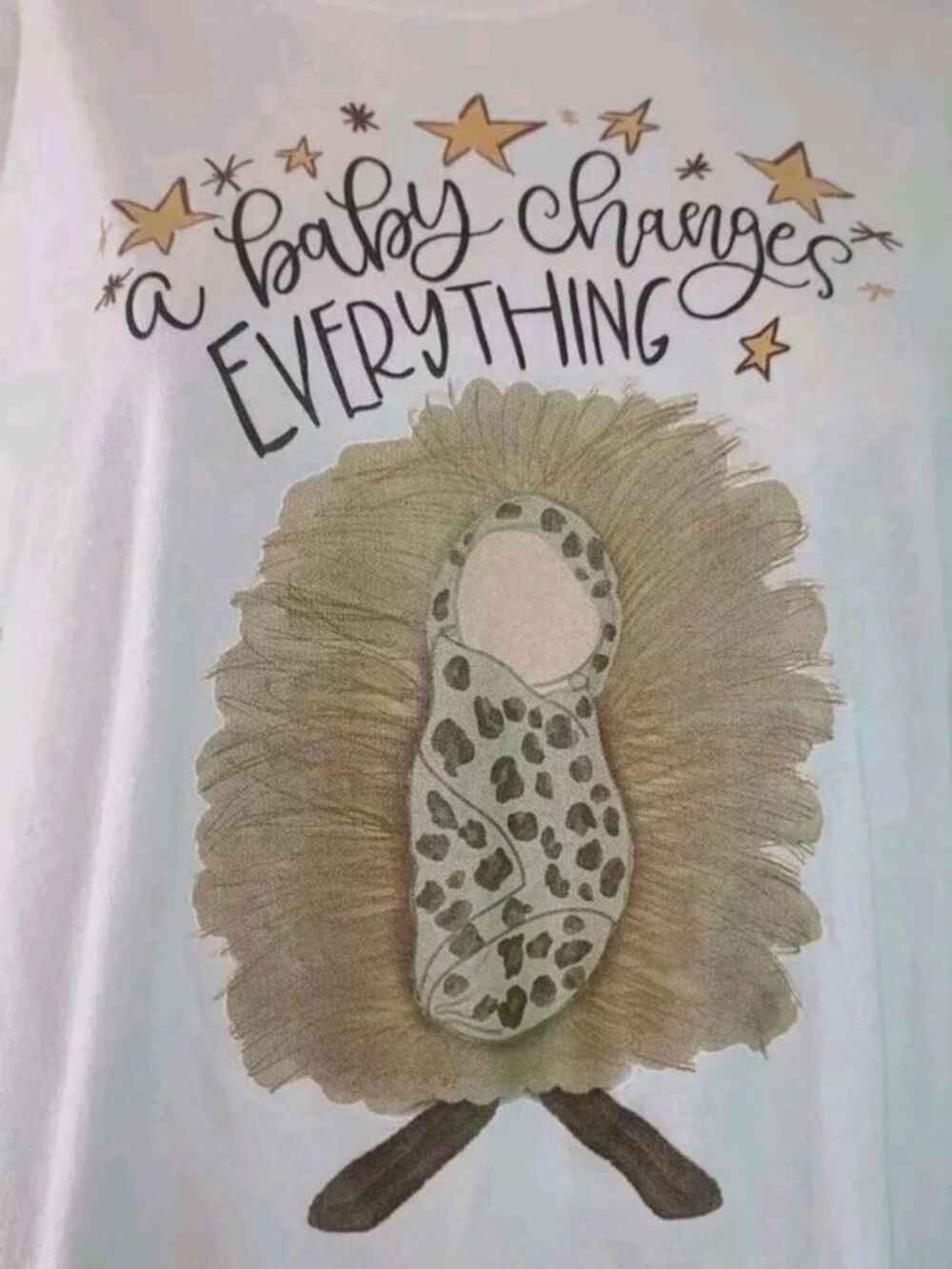 A Baby Changes Everything Jesus in a manger t-shirt Large Bella Canvas Christian